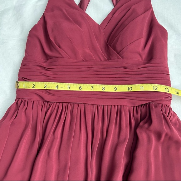 Azazie A-Line Pleated Chiffon Bridesmaid Dress Burgundy Size 6 - Picture 10 of 11